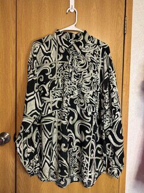 GOOUCH VTG Button Up Shirt LARGE Abstract Silk Art Lightweight Casual Beach